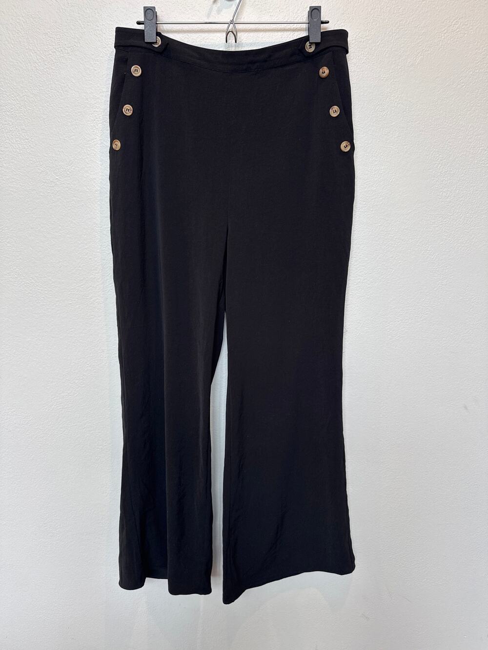 Naked Zebra Womens Large Black Sailor Button Accent High Rise Wide Leg Pants